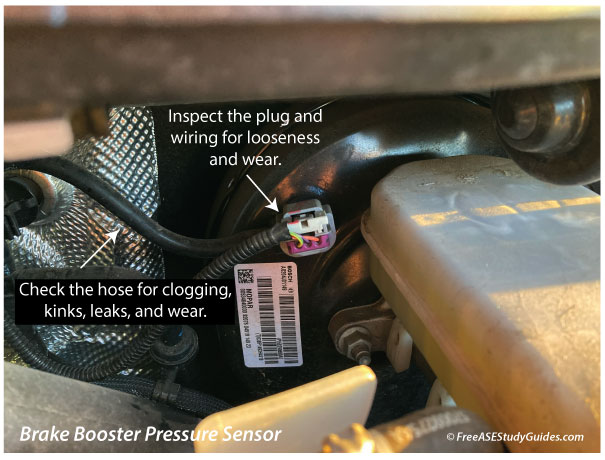 Inspect the wiring and connector before replacing the brake booster pressure sensor.
