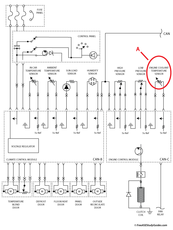 Diagram of automotive ac control circuit.