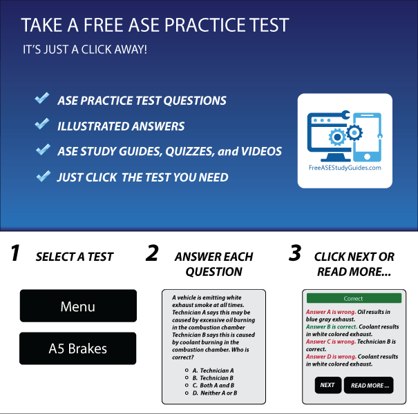 Take a free ASE practice test. ASE Automotive Service Excellence